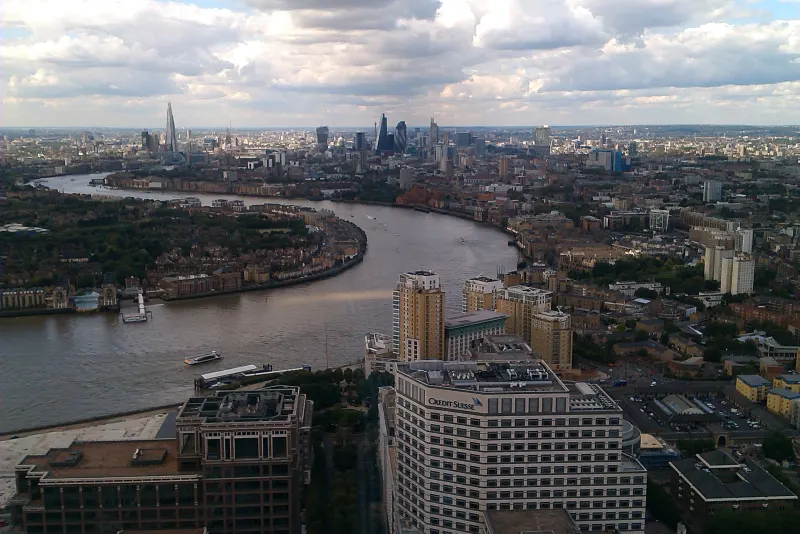View of London and the Thames from One Canada Square, Canary Wharf, London