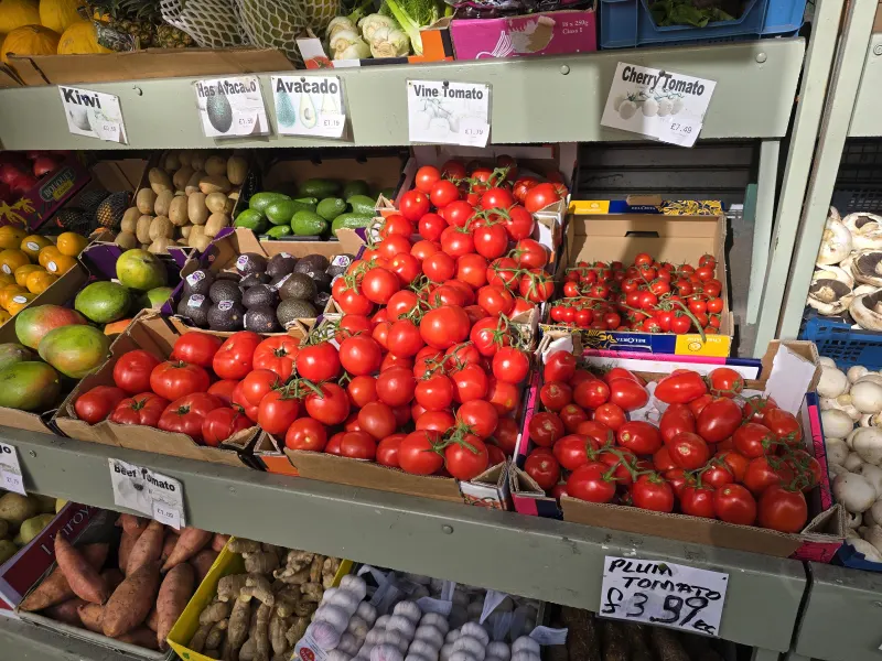 Supermarket pavement display West Green Road Tottenham, London