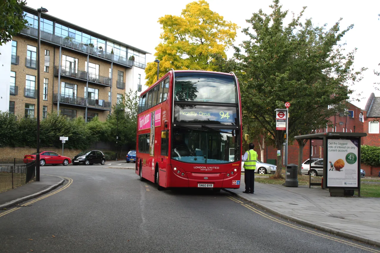 Bus at the Acton Green terminus stop