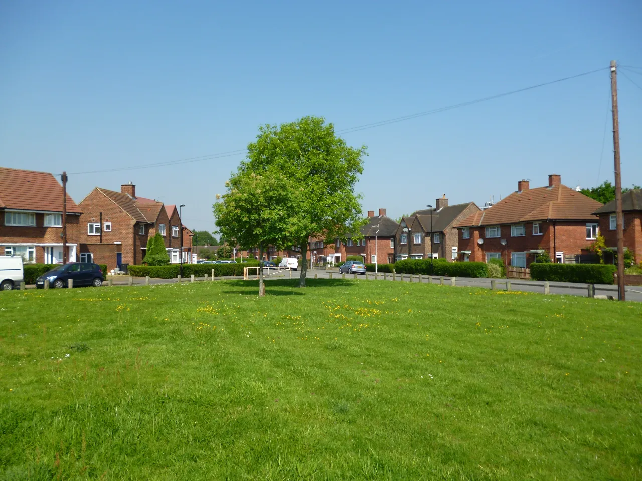 Woodside Green, a residential green space near Addiscombe, on a sunny day