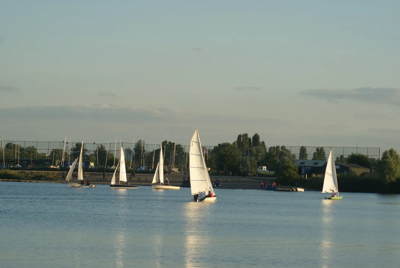 Sailing boats on the lake at Fairlop Waters, near Aldborough Hatch