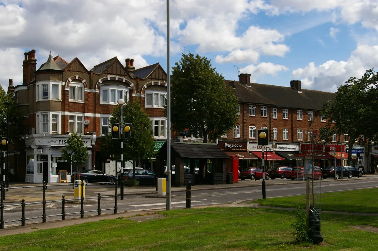 Shops around Southgate Green, near Arnos Grove