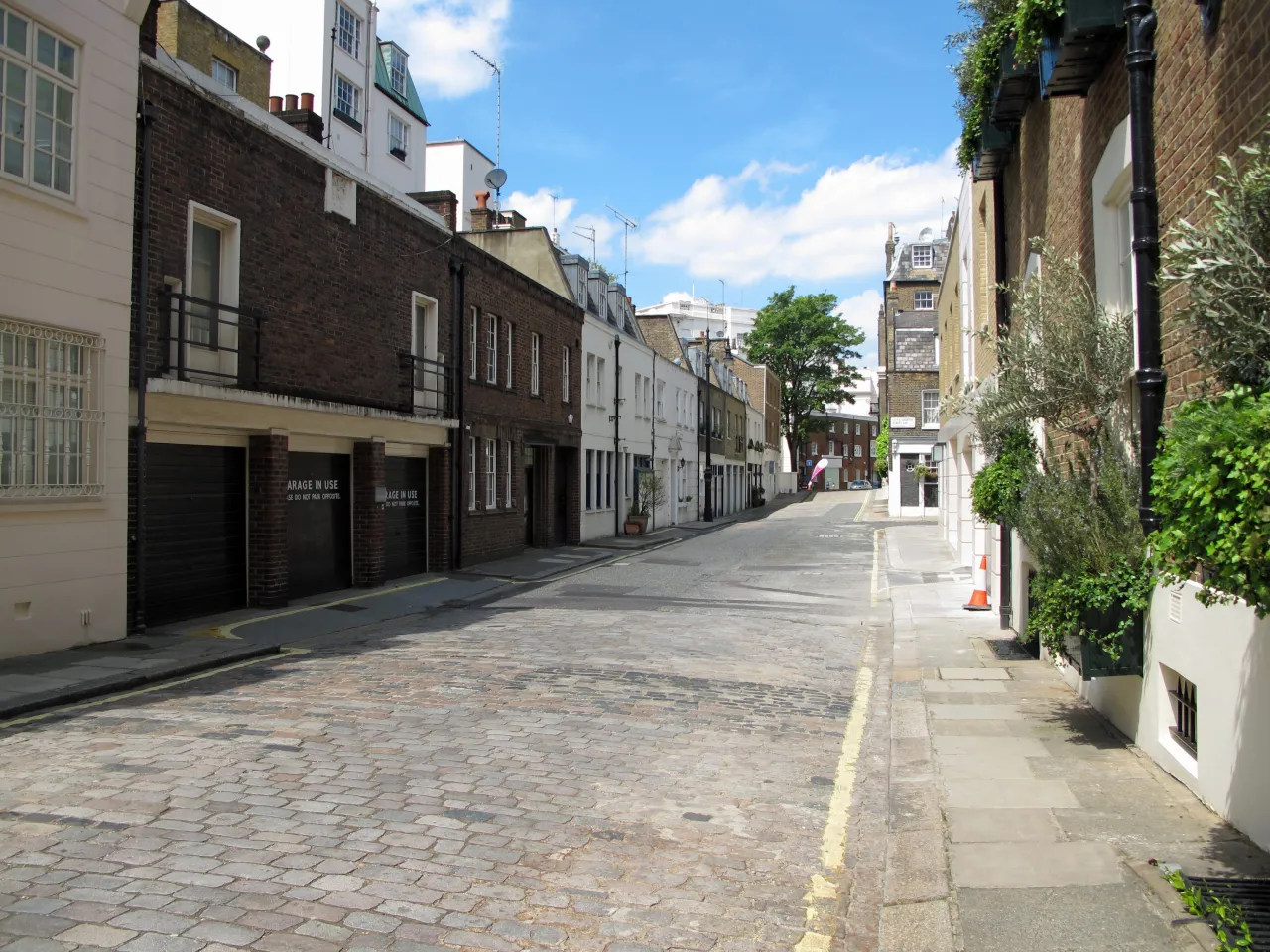 Wilton Mews, Belgravia, a cobbled mews lane with mews houses