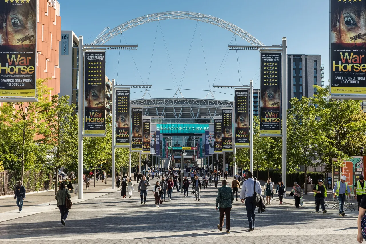 Olympic Way in Wembley Park, the walkway leading to Wembley Stadium, part of Brent's stadium economy
