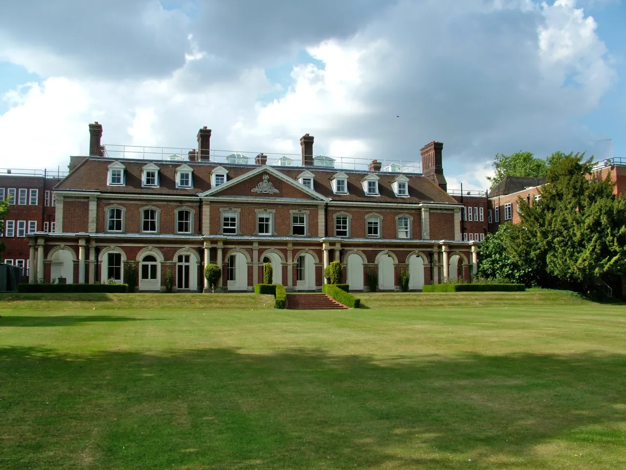 The rear of the Bishop's Palace in Bromley, an eighteenth-century house across open lawns, now part of the council's civic centre