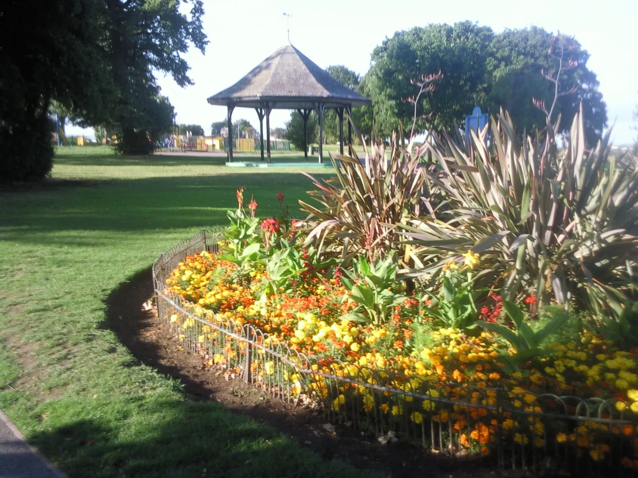 Flower bed and bandstand in Mountsfield Park, Catford SE6