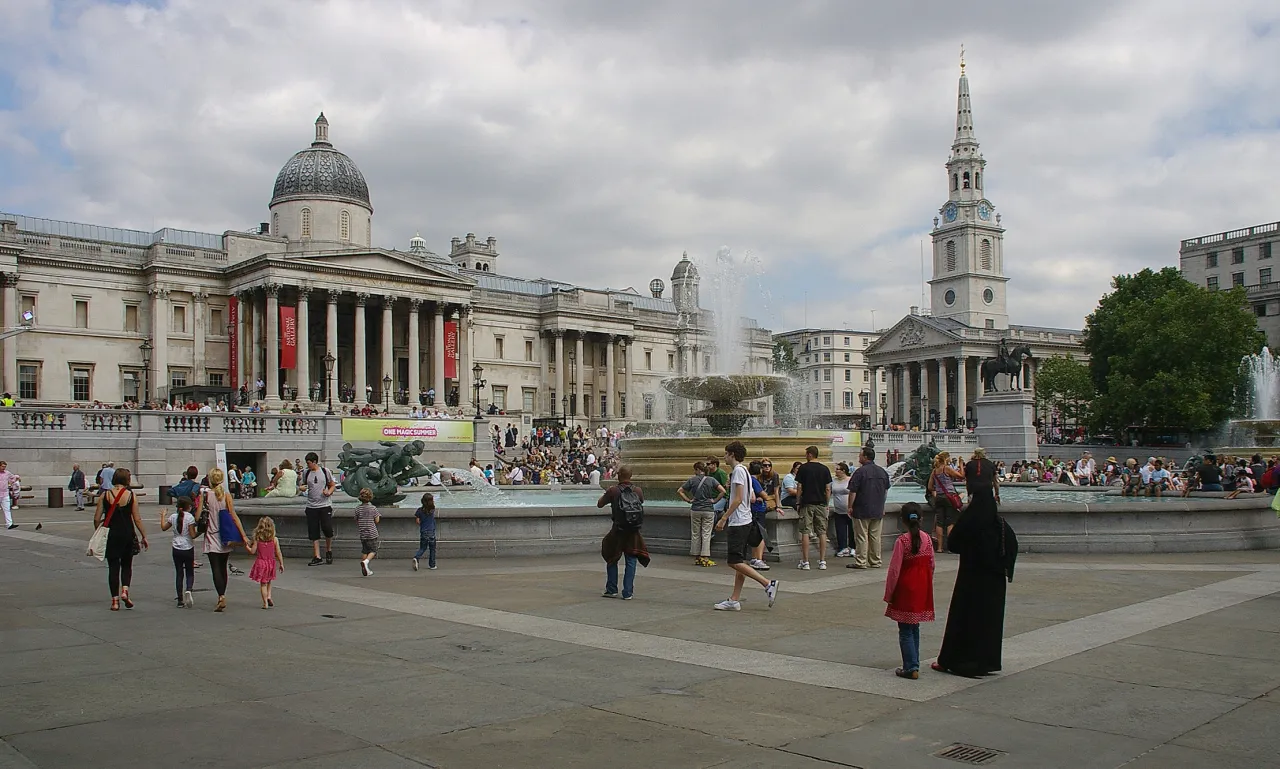 Trafalgar Square with the National Gallery, near Charing Cross, London