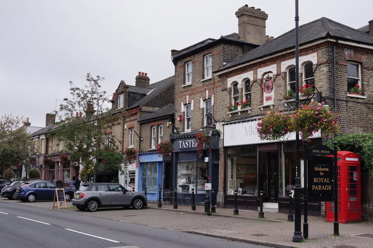 Independent shops along Royal Parade near Chislehurst Common