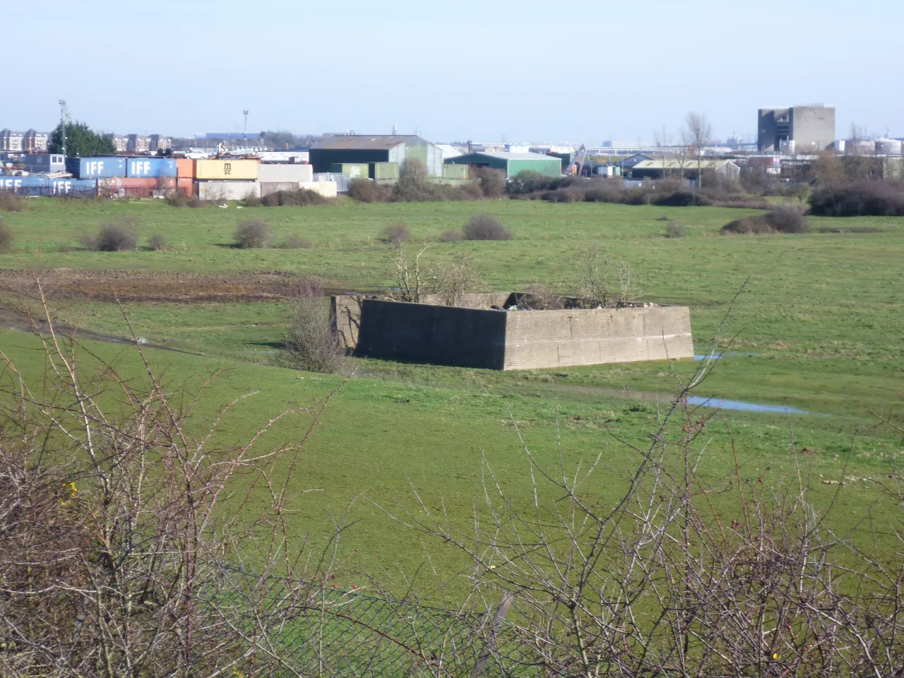 Crayford Marshes with the Darent Industrial Estate's businesses in the distance