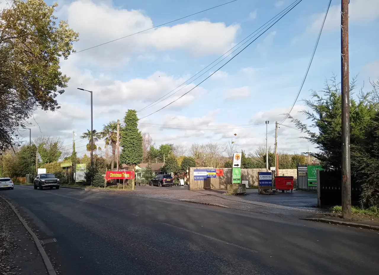 Garden centres and plant stalls along the roadside at Crews Hill, Enfield