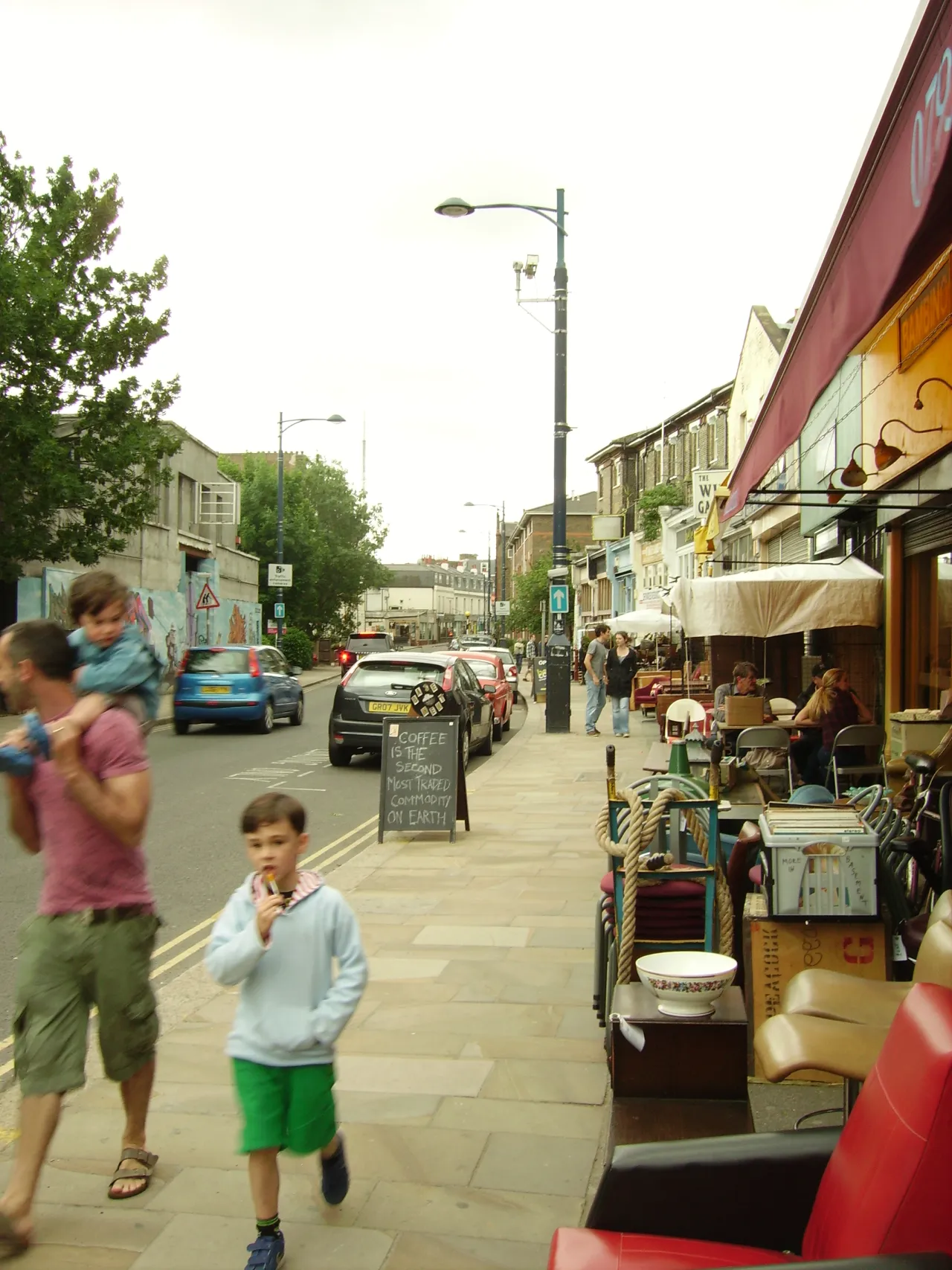 Shoppers and a cafe terrace on Church Road, Crystal Palace
