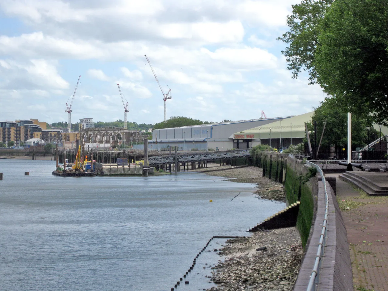 Convoys Wharf on the River Thames at Deptford, site of the former royal dockyard