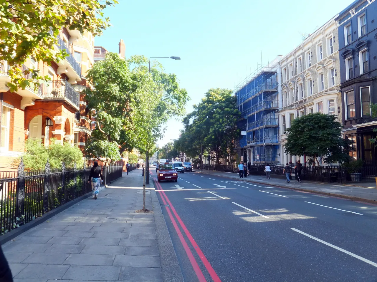 Warwick Road in Earl's Court, a tree-lined street with mansion blocks