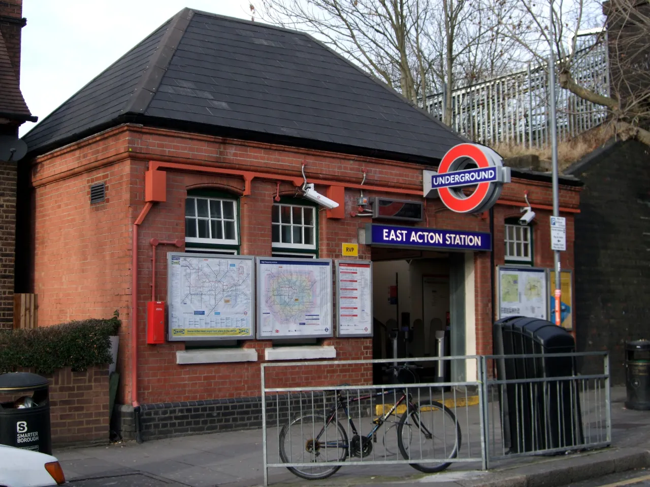 East Acton Underground station building on a quiet side street