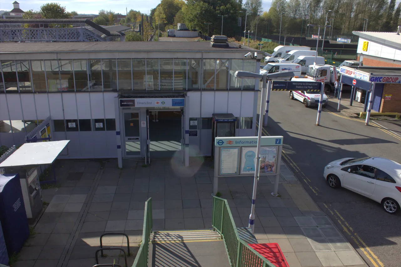 Elmers End station entrance and bus interchange, Beckenham