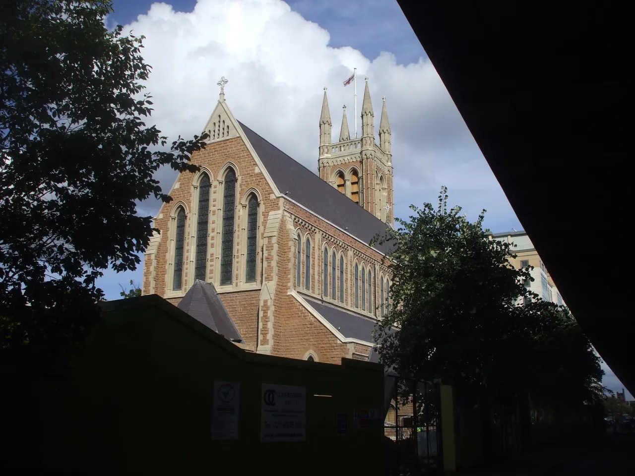 St Paul's Church, Hammersmith, seen from beneath the flyover