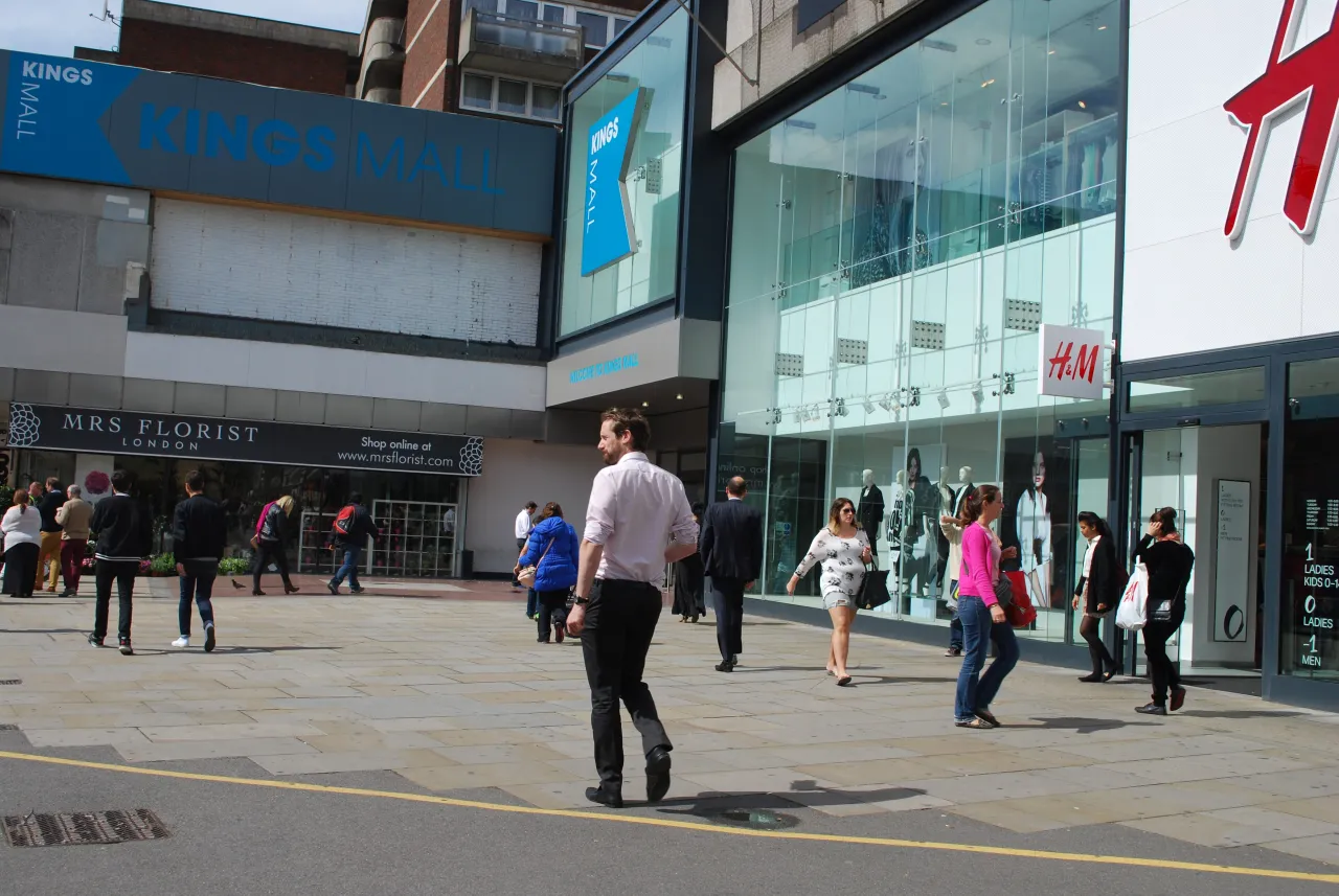 Shoppers walking along King Street, Hammersmith's main shopping street