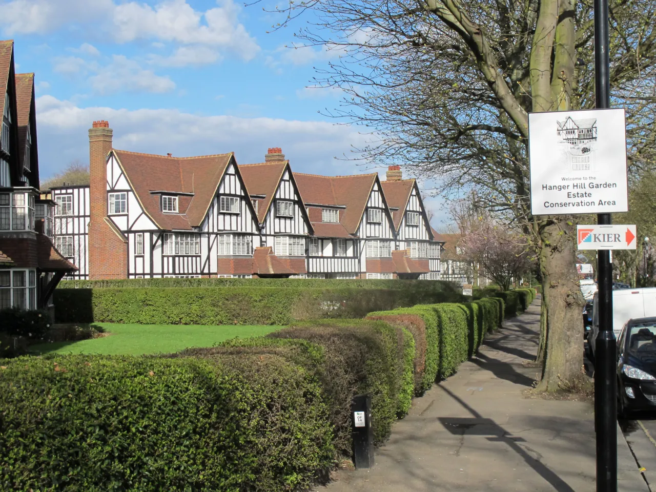 Row of mock-Tudor houses on the Hanger Hill Garden Estate conservation area, Ealing