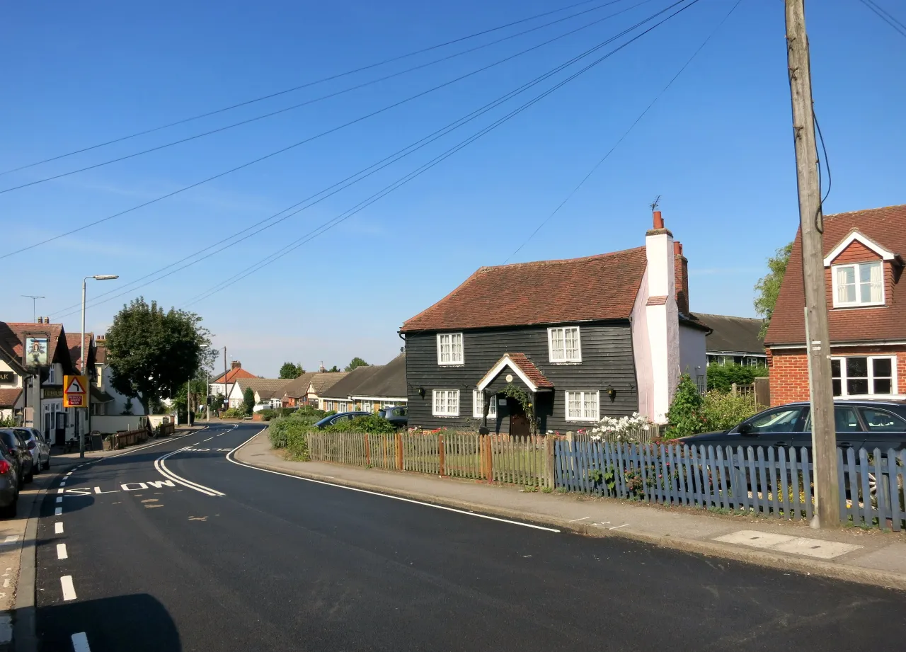 Old Cottage and the village street in Havering-atte-Bower