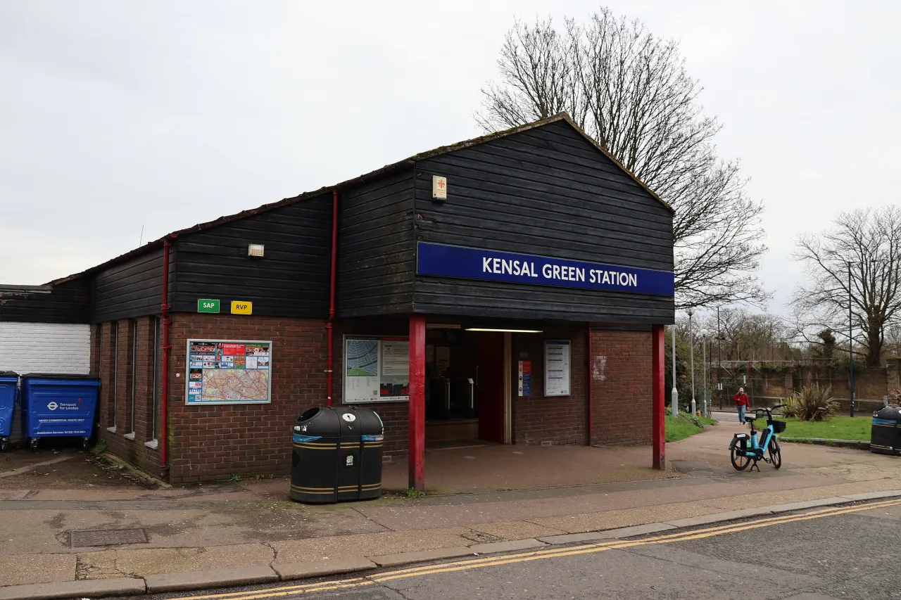 The exterior of Kensal Green station on the Bakerloo line