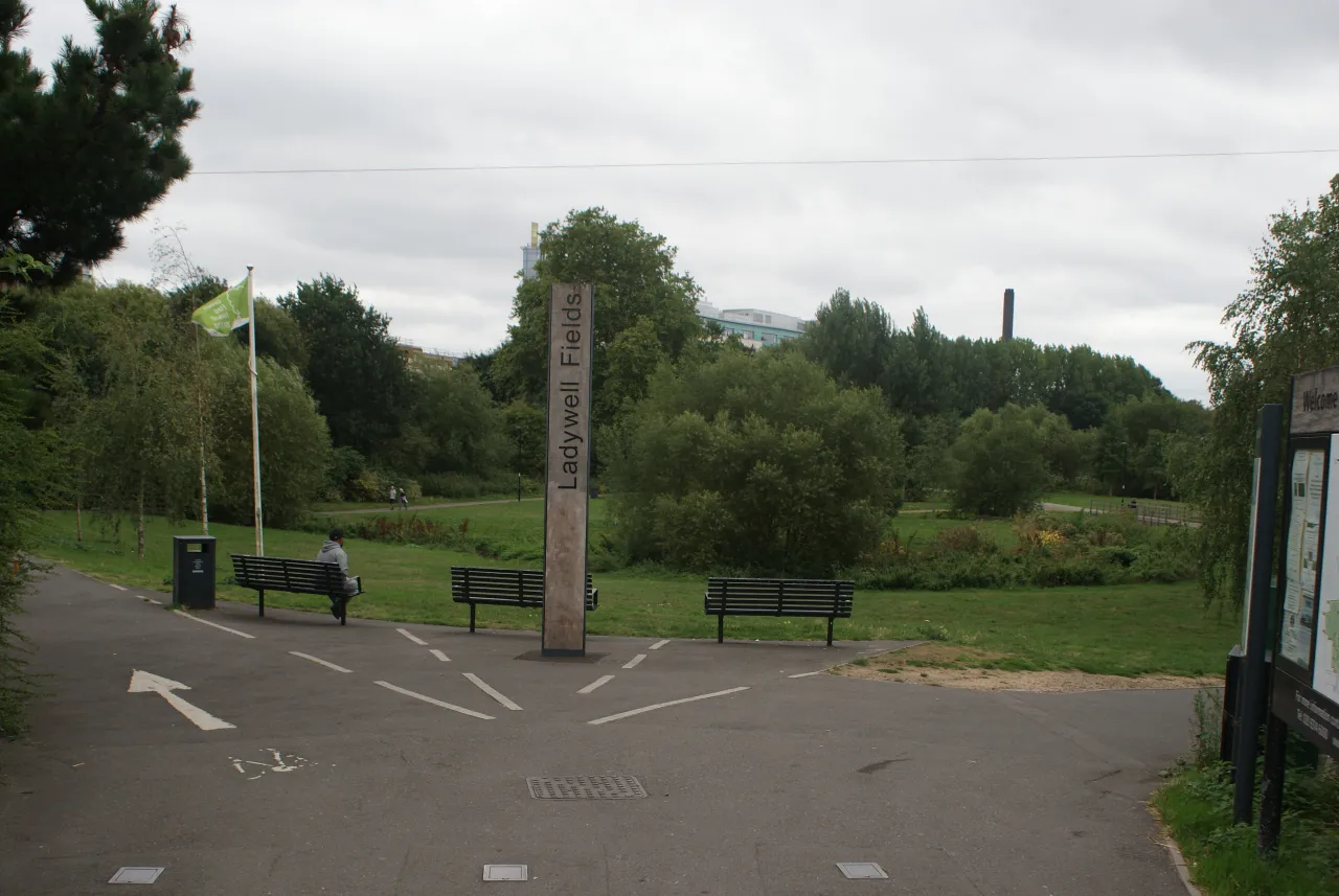 Entrance to Ladywell Fields park from Ladywell Road, Ladywell