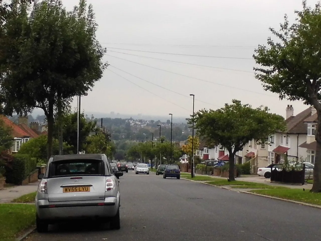 Norbury Hill looking towards Green Lane, with a wide view over Croydon beyond