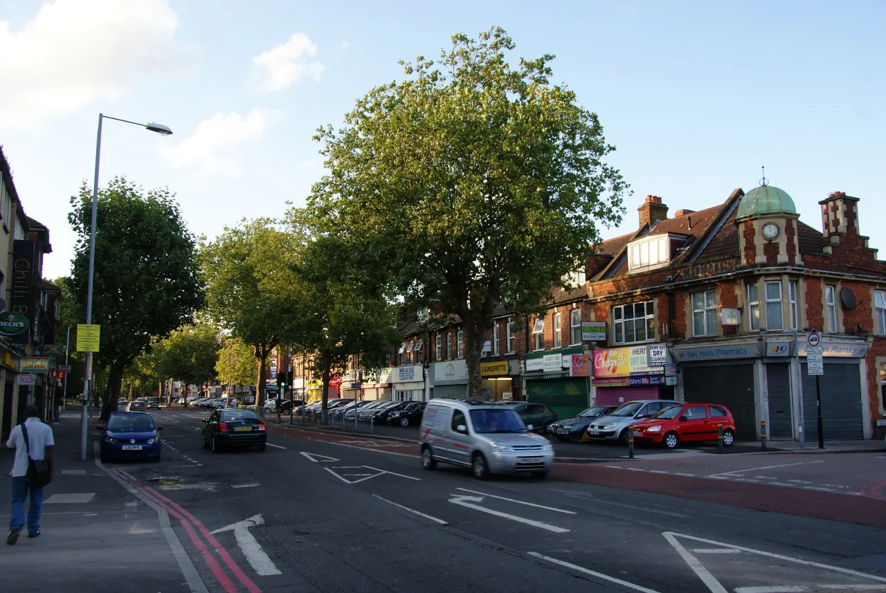 London Road shops and parade in Norbury, SW16, on the Croydon-Lambeth border Road shopping parade