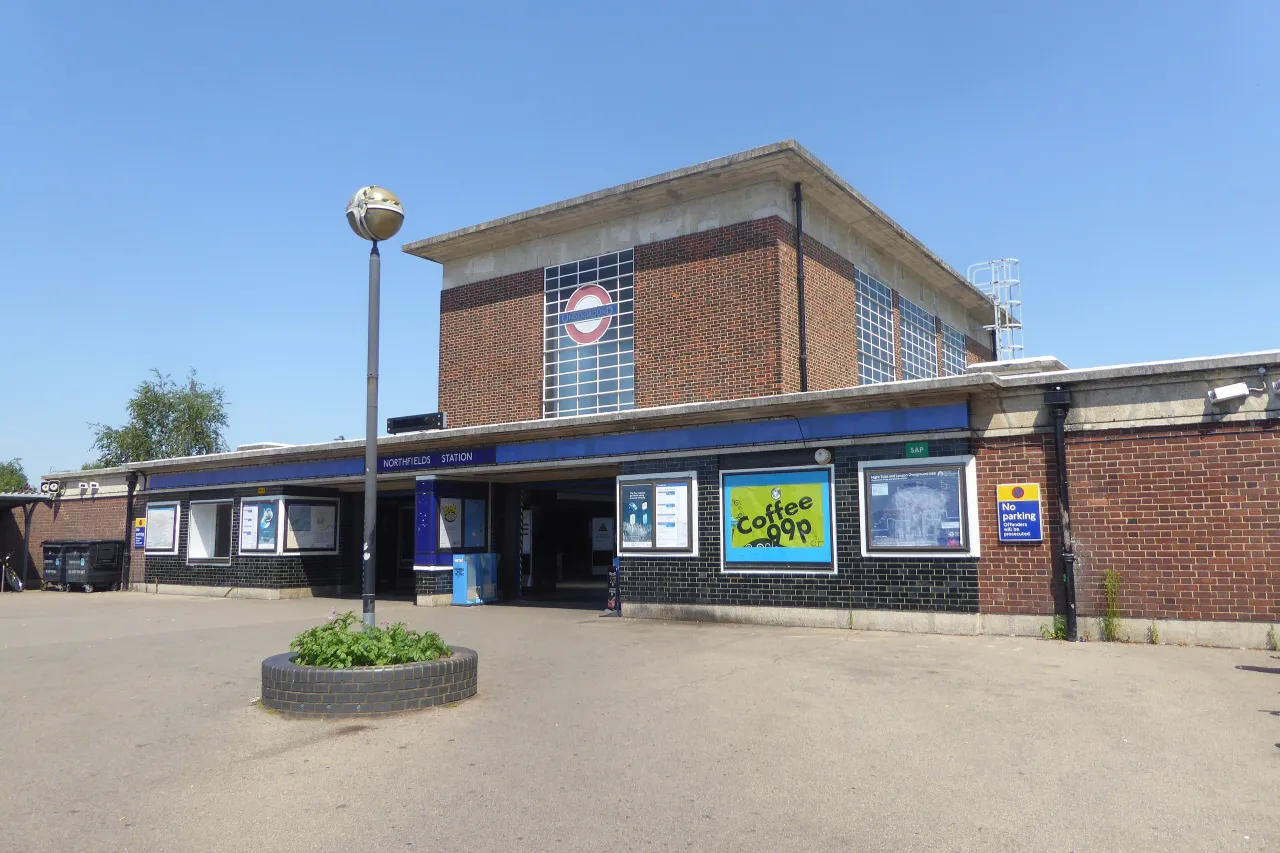 Northfields Underground station entrance building on the corner in Ealing