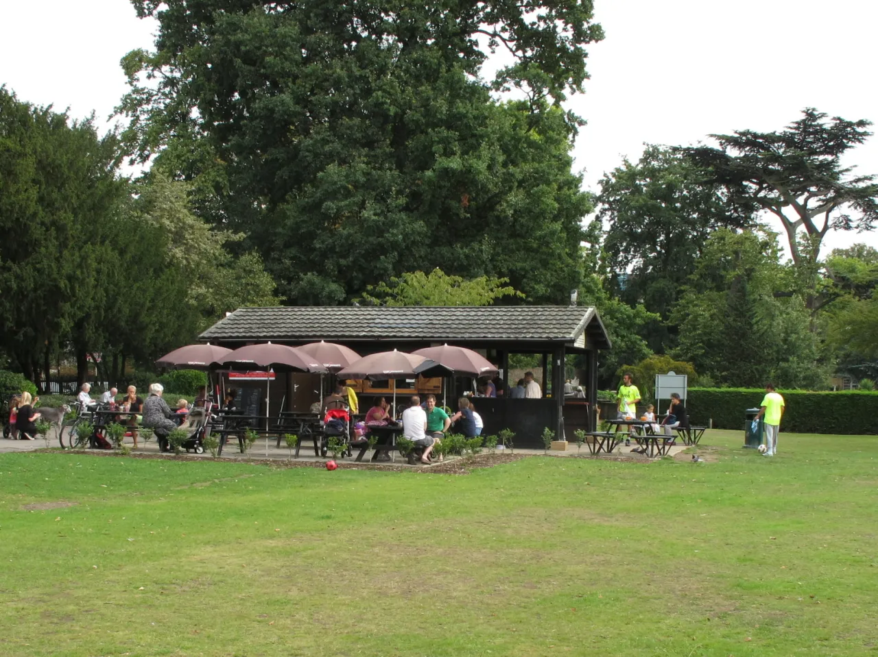 Cafe and lawn in Walpole Park, Ealing town centre, near Northfields
