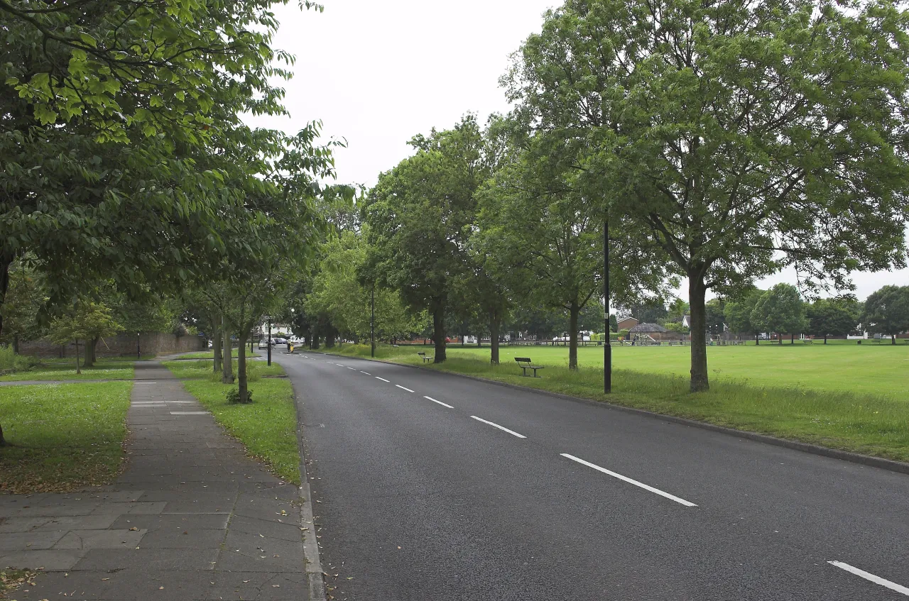 Tentelow Lane running past the green in Norwood Green, west London