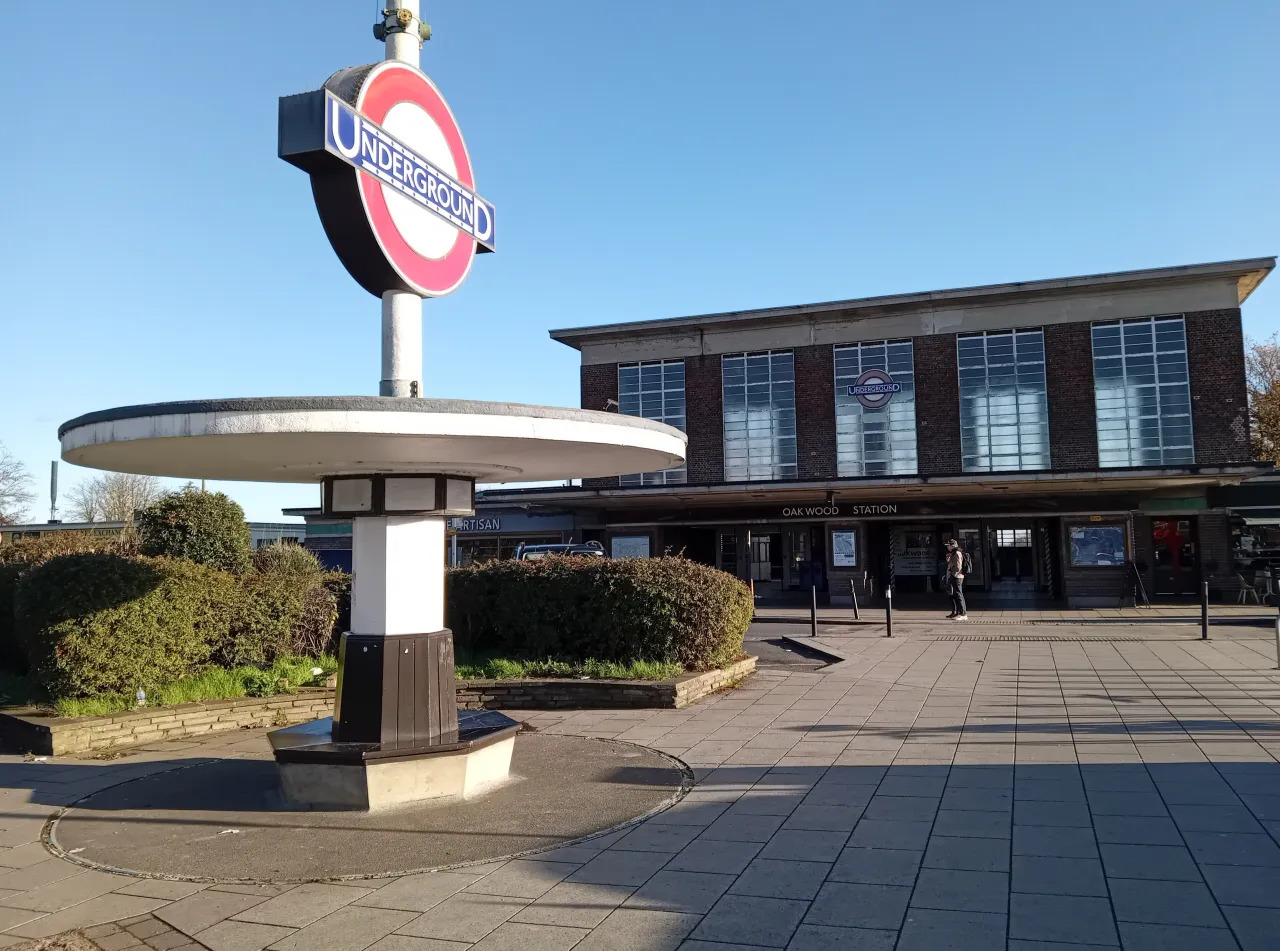 Oakwood Underground station, Charles Holden's 1933 Piccadilly line building
