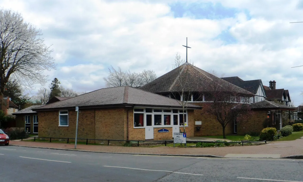 Old Coulsdon Congregational Church on Court Avenue, a modern church building near the village centre