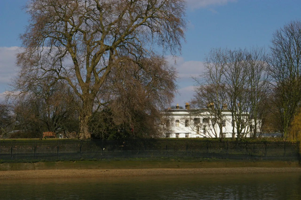 Hurlingham House and its riverside grounds on the Thames, near Parsons Green