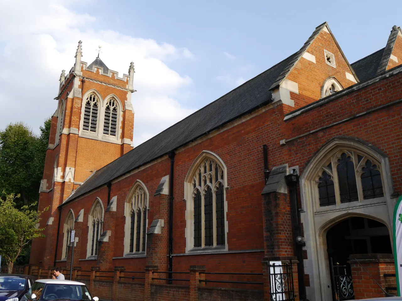 St Dionis Church on Parsons Green, a Victorian red-brick parish church