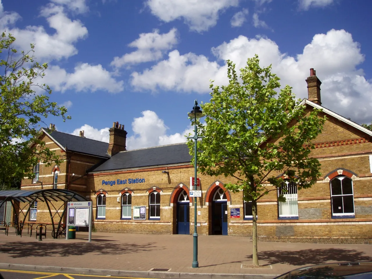 Penge East railway station building on a sunny day