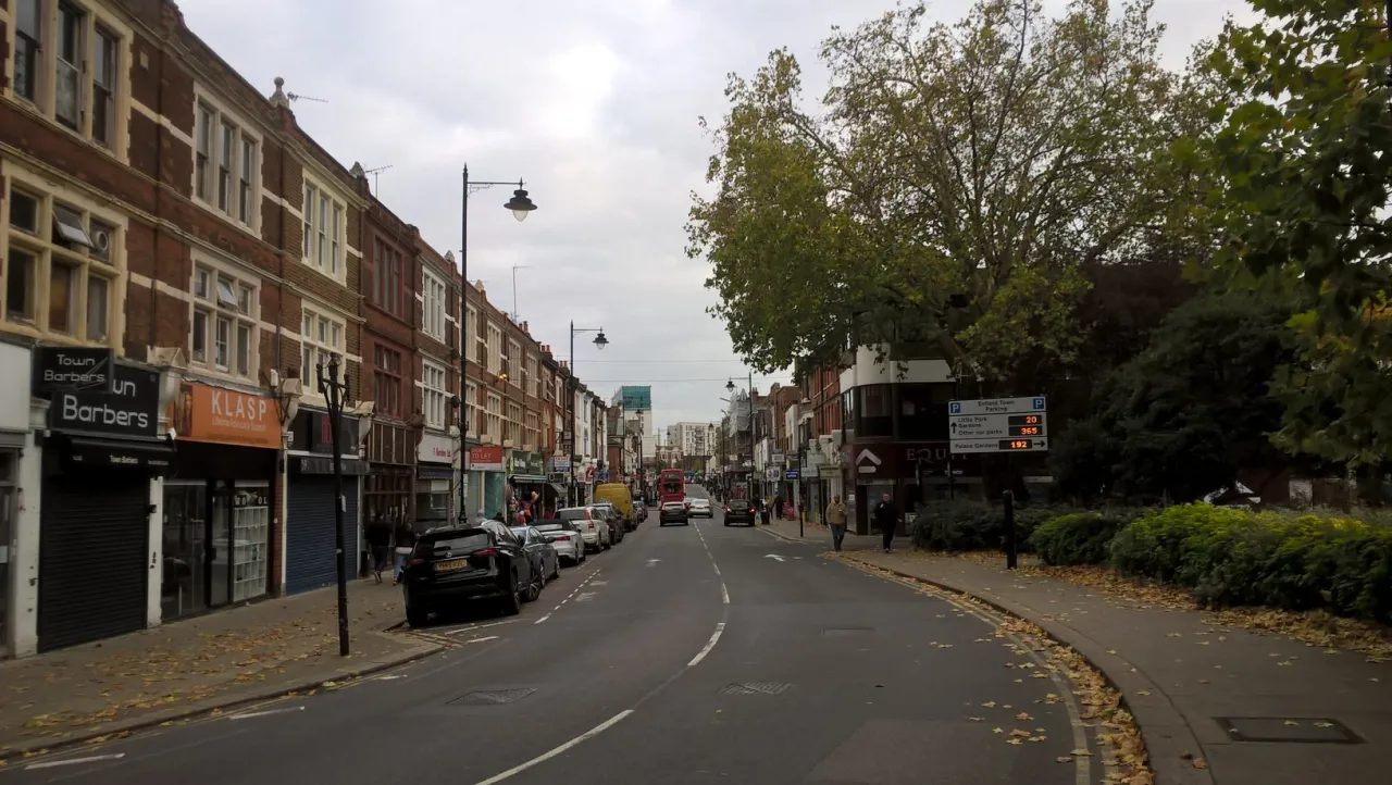 Church Street in Enfield Town, the borough's main centre near Ponders End