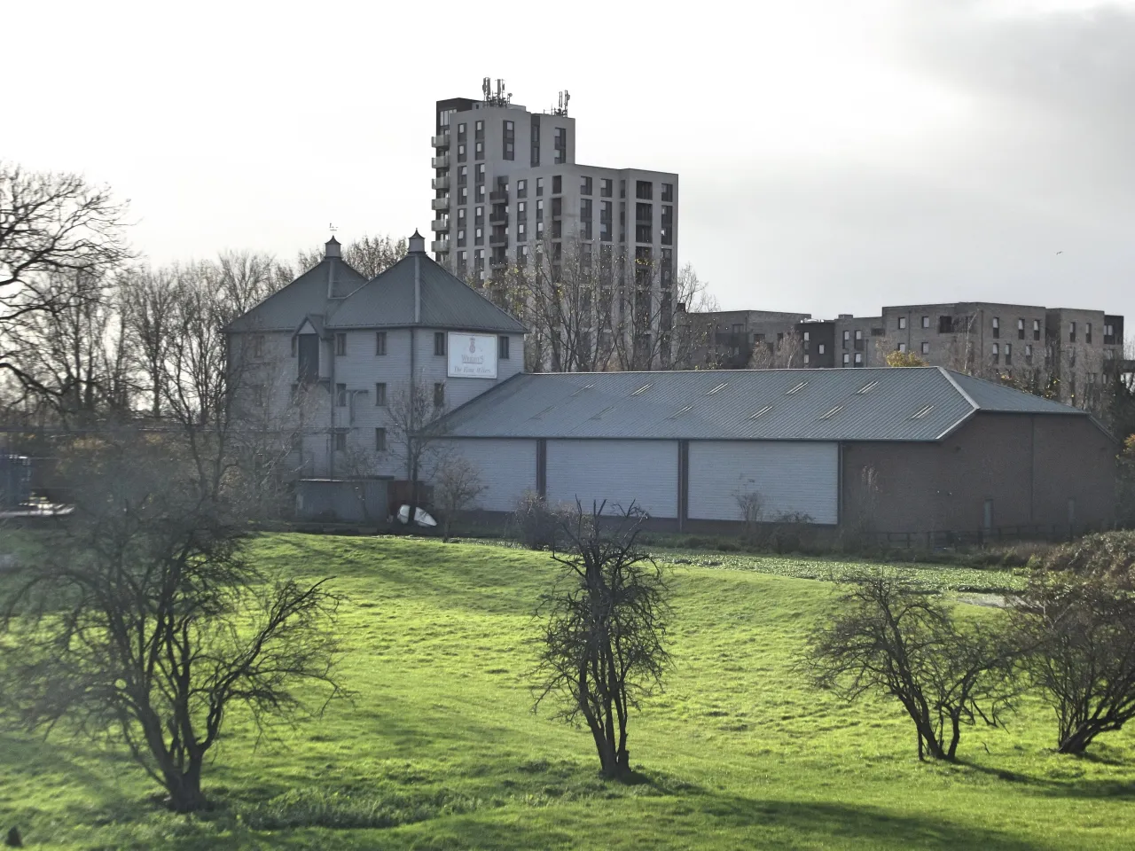 Wright's Flour Mill buildings by the River Lea in Ponders End