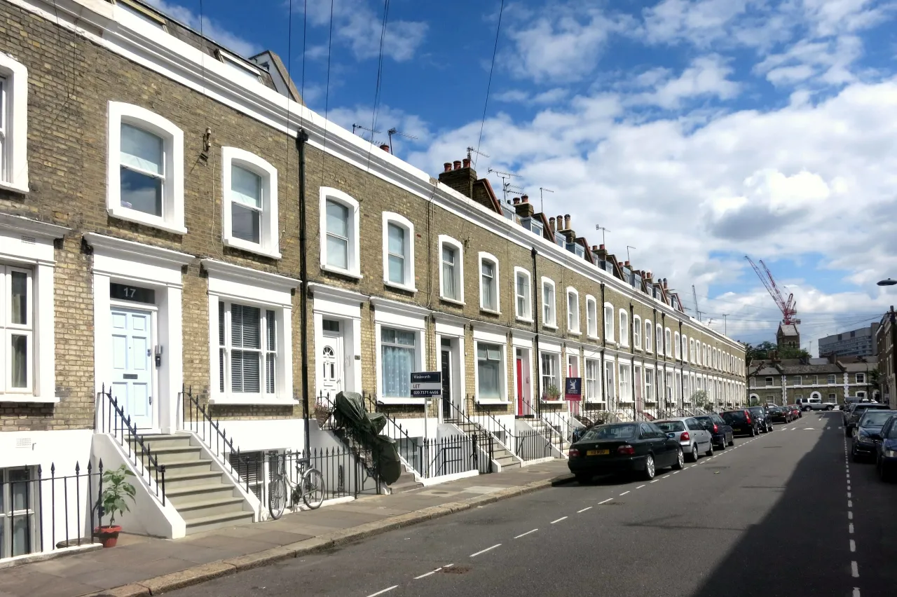 A terraced residential street near Ravenscourt Park, Hammersmith, on a sunny day