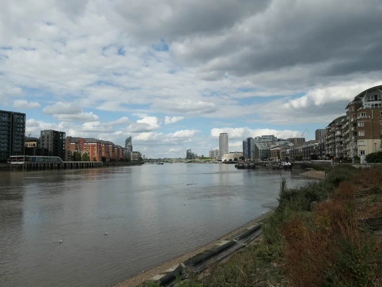 The River Thames and riverside skyline near Sands End, Fulham