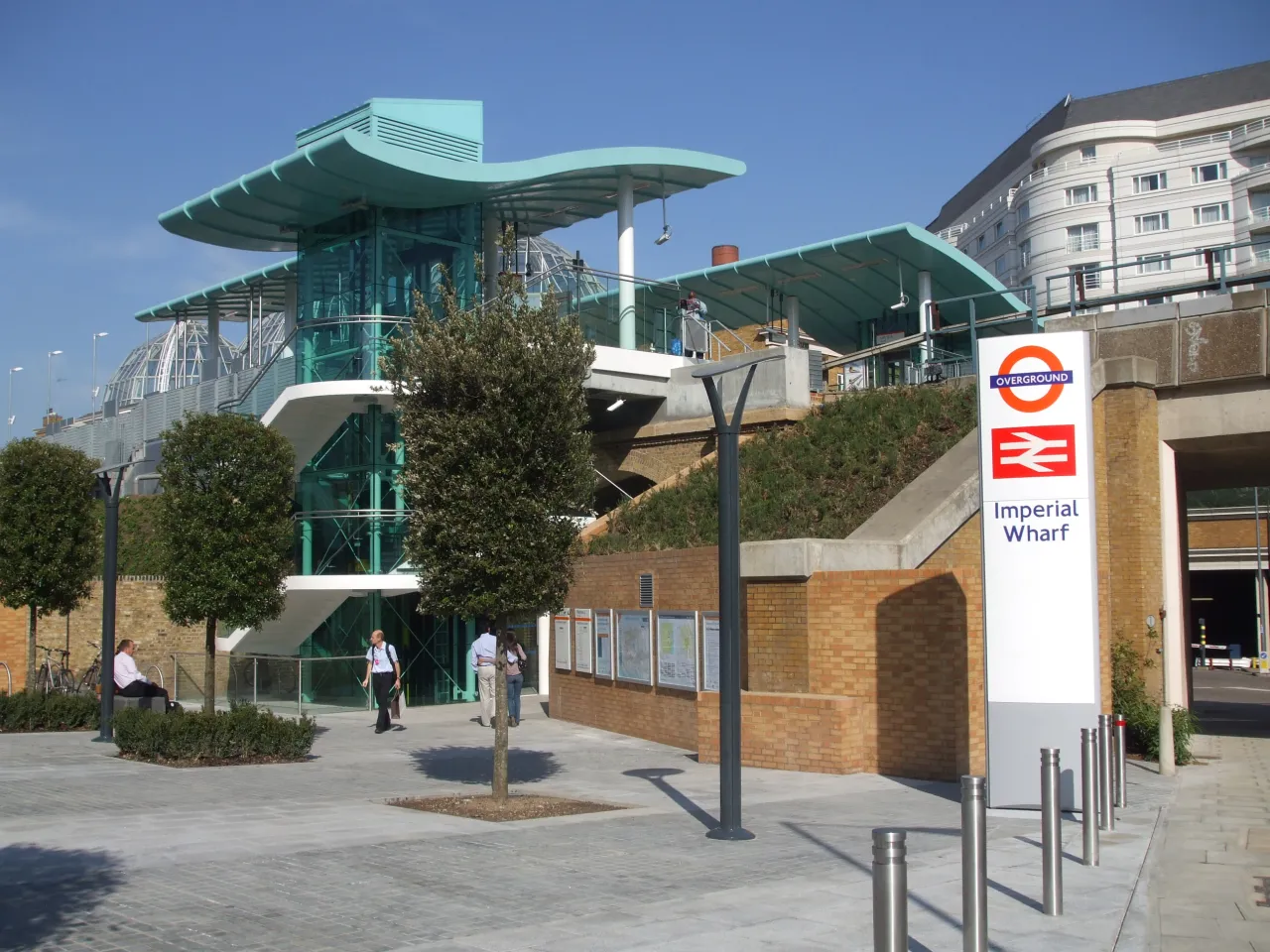 Imperial Wharf station in Sands End, with modern riverside apartment blocks behind