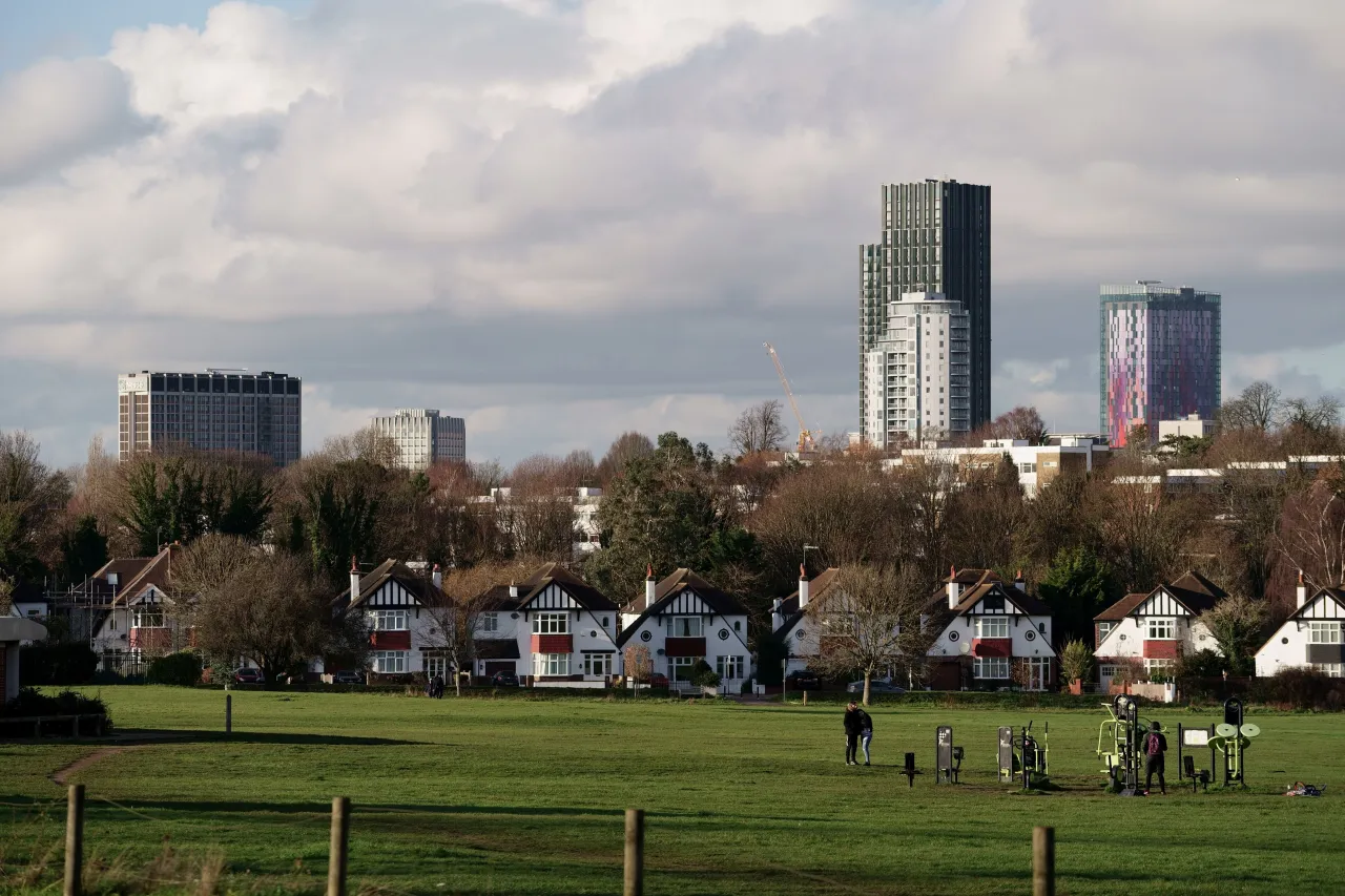 Lloyd Park near South Croydon, with houses and the Croydon skyline beyond