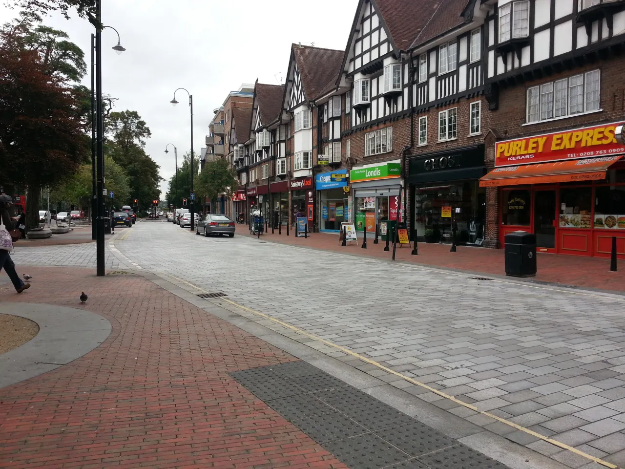 Purley high street near South Croydon, with shops and pedestrians