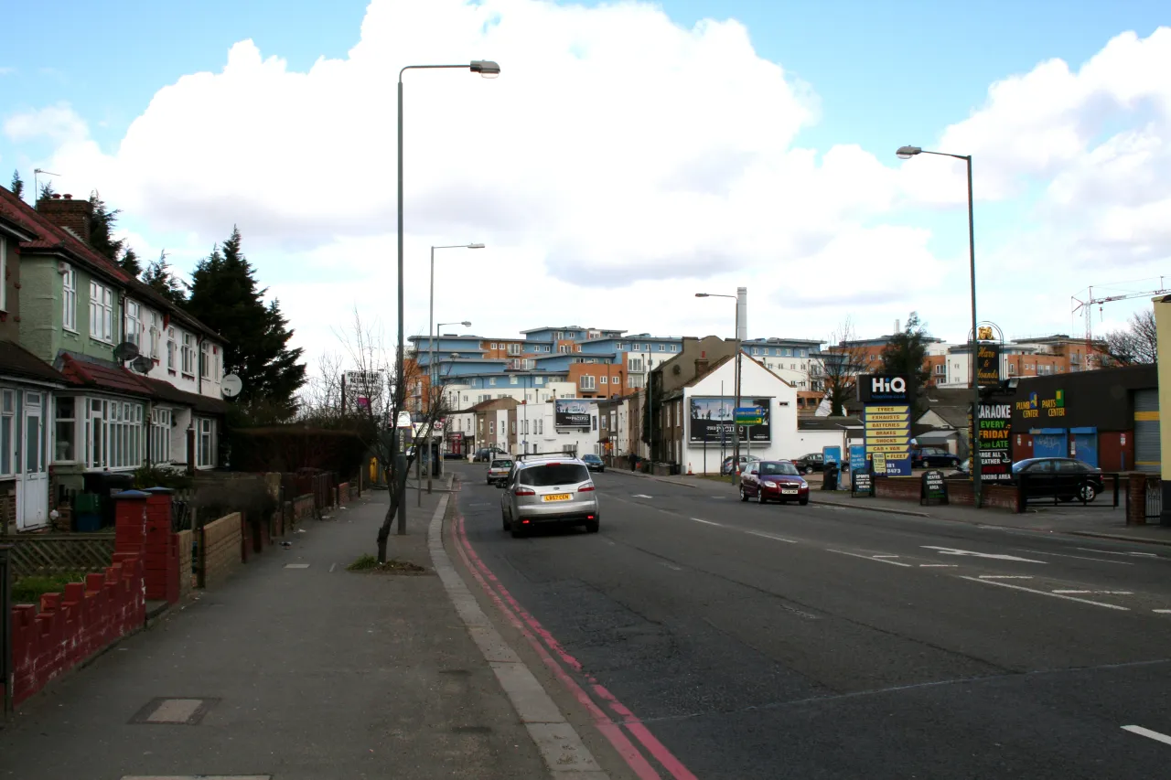 Purley Way near South Croydon, a busy road with shops and retail units