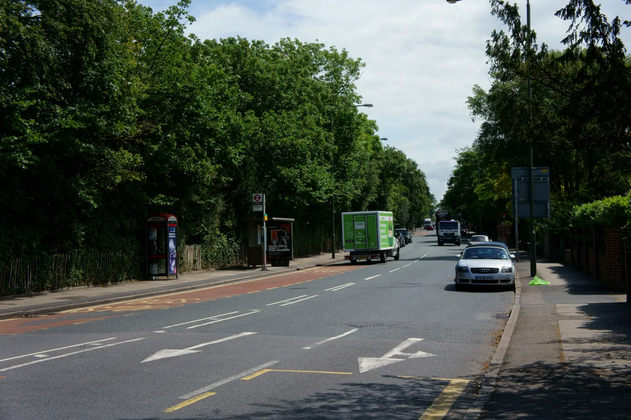 Bickley Park Road, a tree-lined residential road near Southborough, Bromley