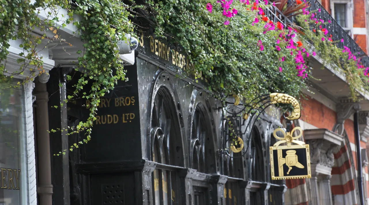 Berry Bros and Rudd wine merchants shopfront on St James's Street