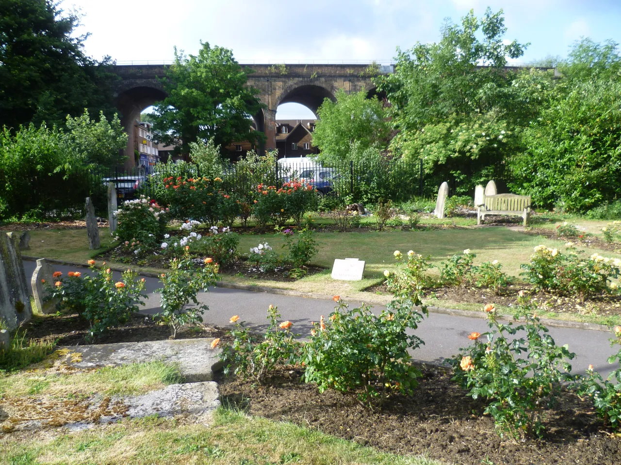 The railway viaduct over the Cray Valley, seen from St Mary Cray churchyard