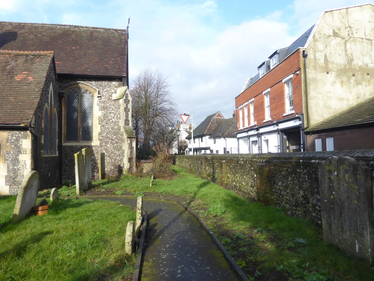 The church of St Mary the Virgin beside the River Cray in St Mary Cray