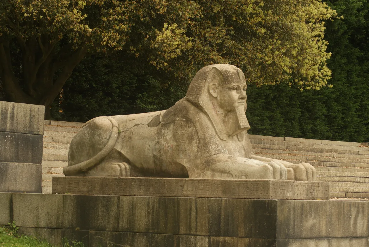 A sphinx on the surviving terrace of the Crystal Palace, which stood on Sydenham Hill from 1854 to 1936
