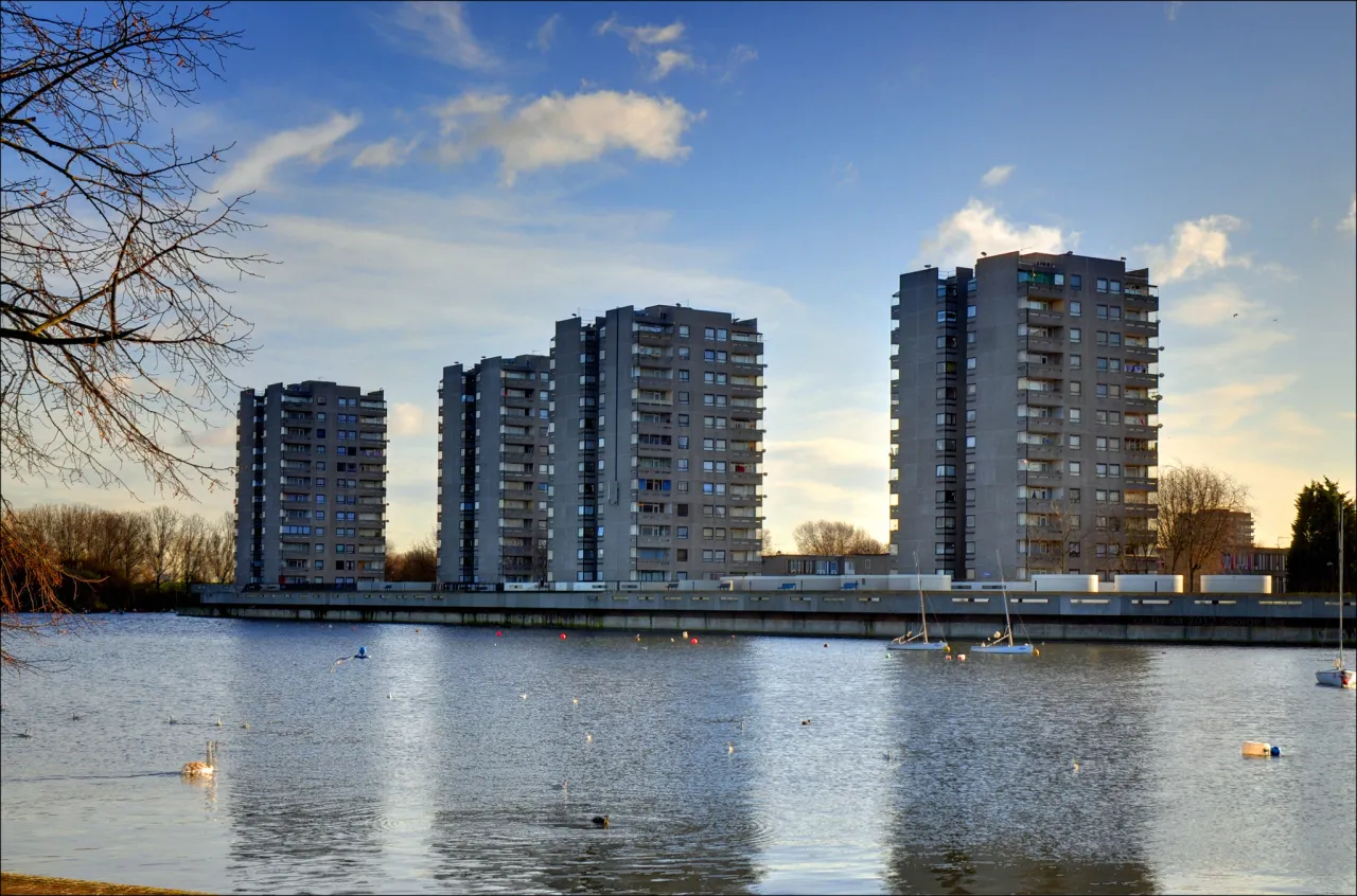 Southmere high-rise flats, built by the GLC circa 1968 as part of Thamesmead new town