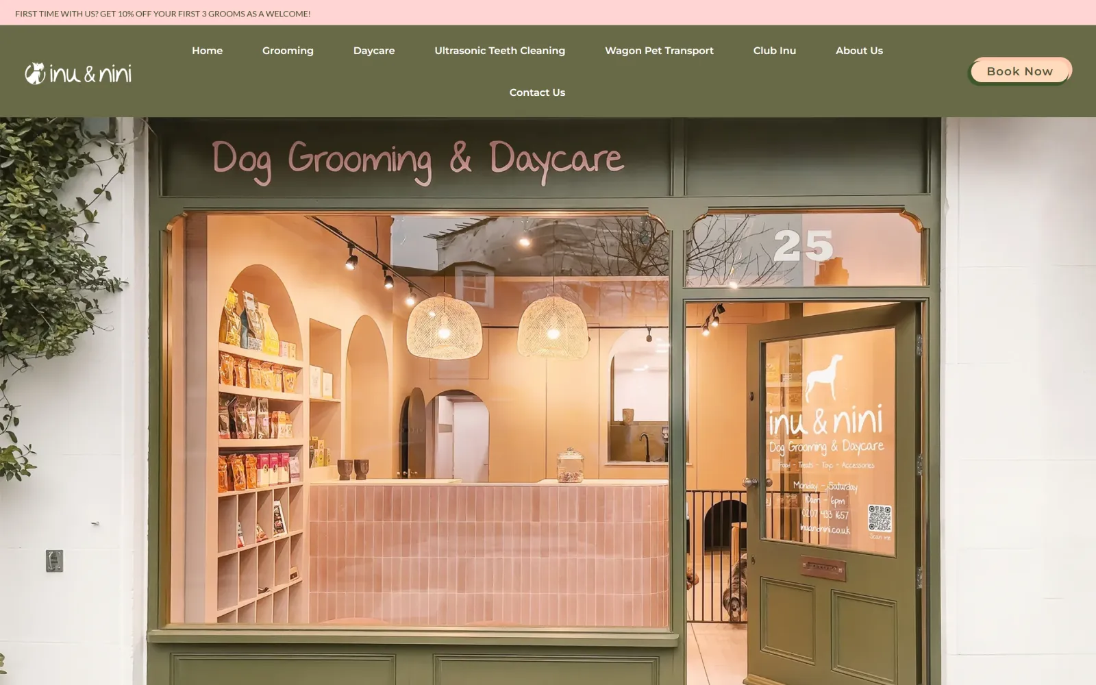 The Inu & Nini website's home page on a desktop screen